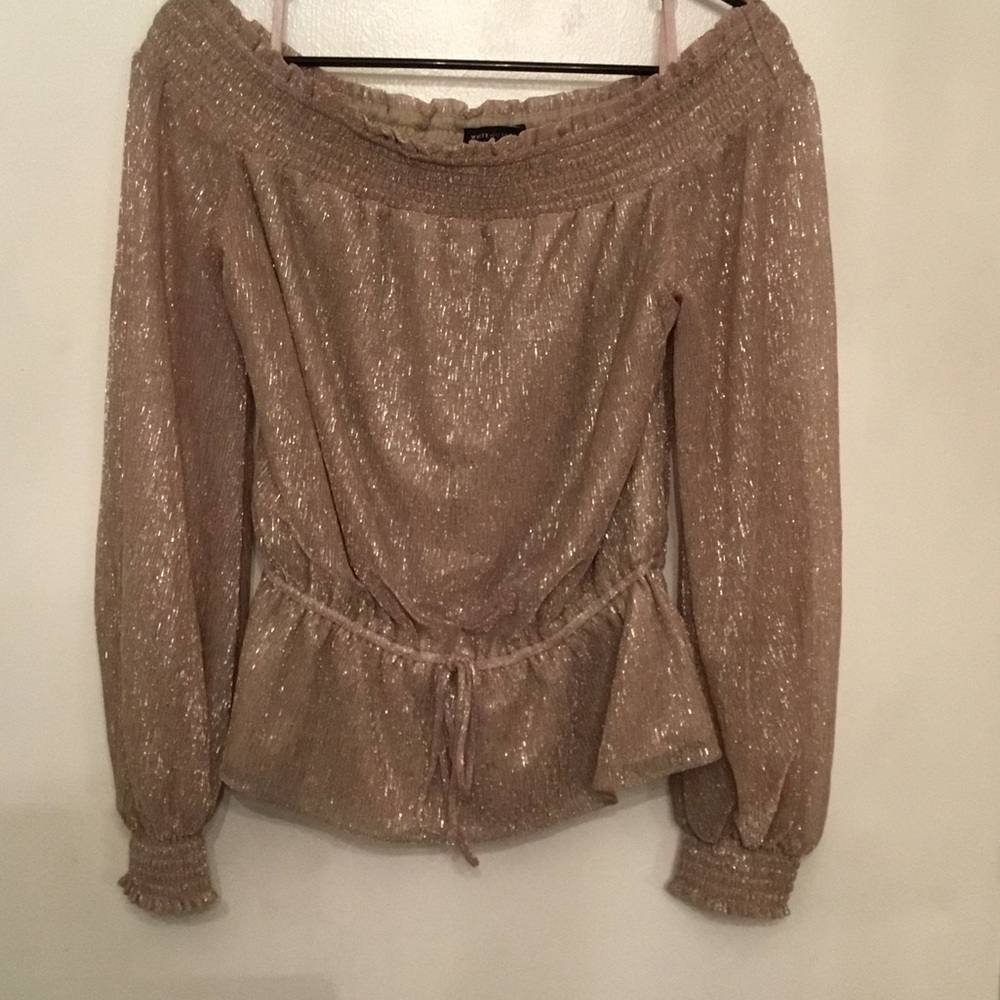 White House Black Market Metallic light pink Off-Shoulder Blouse
